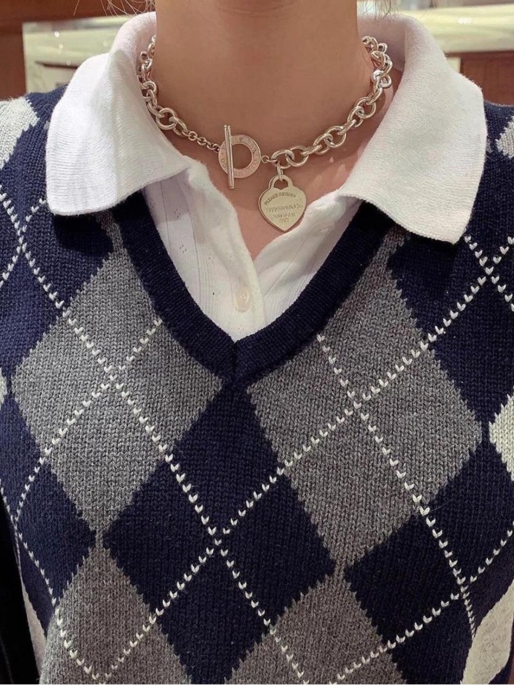 Brandy Melville Silver-Tone Chunky Toggle Necklace with Heart Charm
